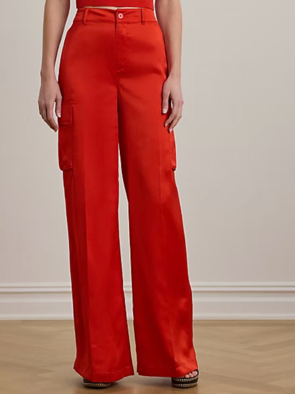 Lauren Ralph Lauren Satin Charmeuse Wide Leg Cargo Pants Red Size 6 $195